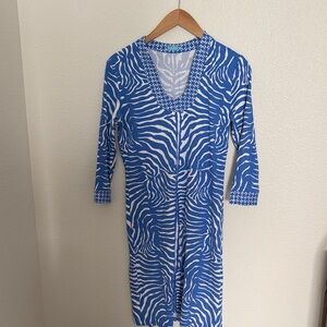 J. McLaughlin Blue and White Printed Scoop Neck Dress